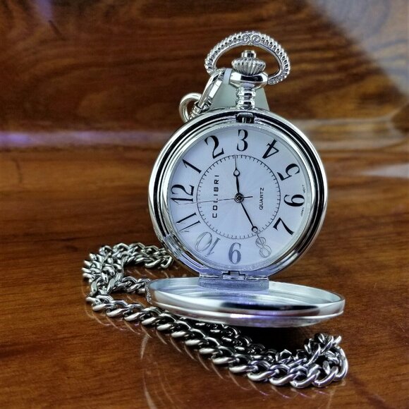 COLIBRI Silver Easy Read Pocket Watch - Picture 2 of 4